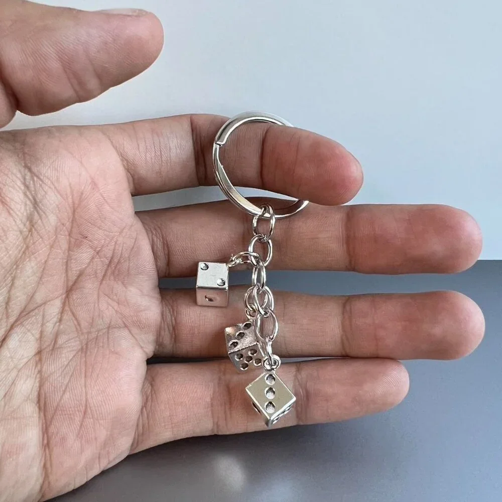 y2k 2000s dice stack silver chrome keyring keychain